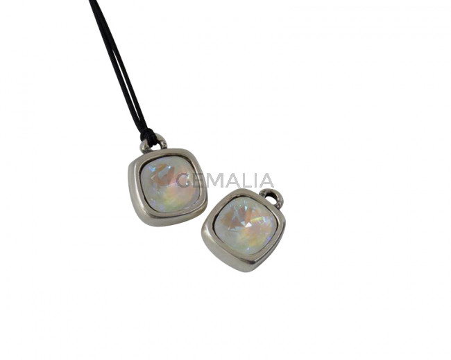 SWAROVSKI and metal pendant. 13x13mm. Silver-Light Grey Delite. Inn.2mm