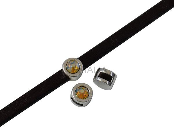 SWAROVSKI and Zamak Slider. 8mm coin. Silver-Citrine Shimmer. Inn.5x2mm