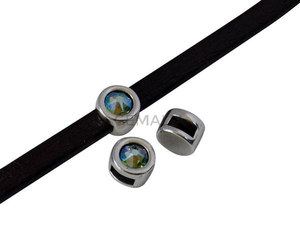 SWAROVSKI and Zamak Slider. 8mm coin. Silver-Peridot Shimmer. Inn.5x2mm