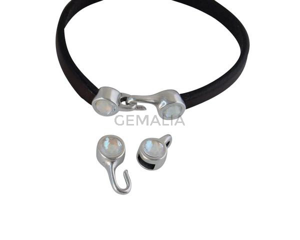 SWAROVSKI clasp with end cap. 2 pieces set 6x15mm-6x11mm. Silver-Light Grey Delite. Inn.5x2mm
