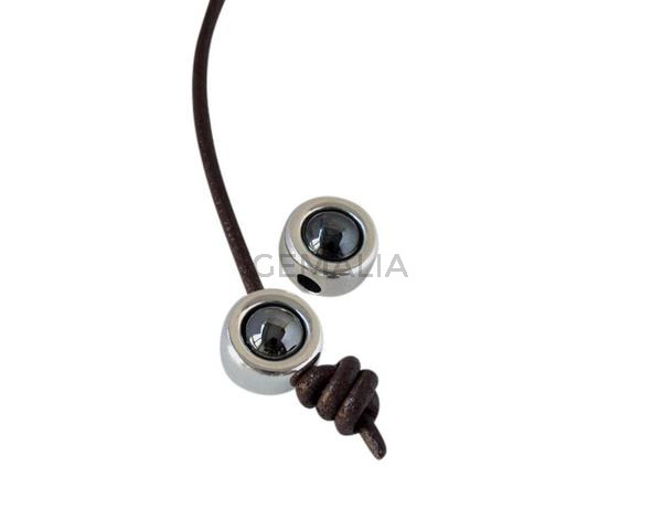 SWAROVSKI and Zamak slider. 12mm Coin. Silver-Jet Hematite. Inn.3mm 