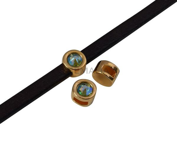 SWAROVSKI and Zamak Slider. 8mm coin. Gold-Peridot Shimmer. Inn.5x2mm