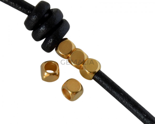 Metal bead Brass slider cube 4x4mm. Gold. Inn.2.8mm
