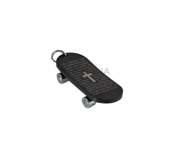 Skateboard Pendant. Stainless Steel 304. 46x20x9mm. Silver. Inn.6mm