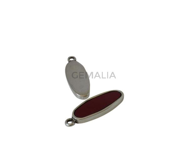 Metal with leather pendant 27x11mm. Garnet-Silver. Inn.2mm