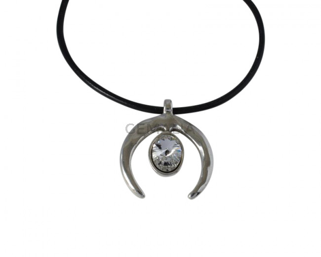 Swarovski and Zamak half moon pendant. 51x43mm. Silver-Crystal. Inn. 6mm.
