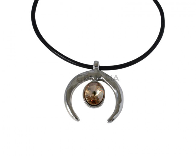 Swarovski and Zamak half moon pendant. 51x43mm. Silver-Golden Shadow. Inn. 6mm.
