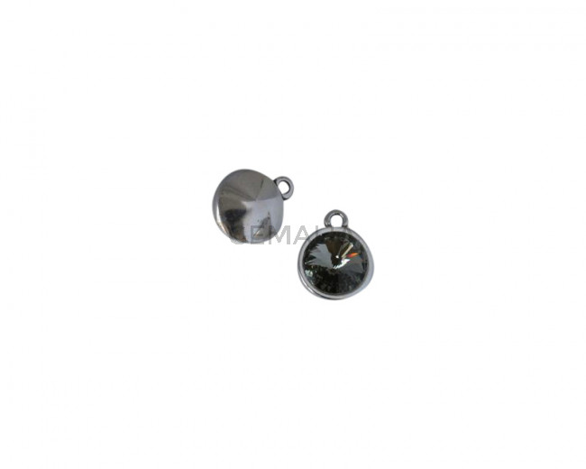 Swarovski and Zamak pendant coin 13mm. Silver-Black Diamond. Inn. 1mm.