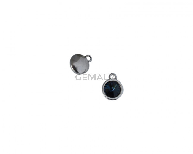 Swarovski and Zamak pendant coin 11mm. Silver-Denim Blue. Inn. 1mm.
