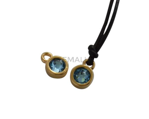 Swarovski and metal pendant coin 6.5x6.5mm. Gold-Aquam. Inn1.8mm