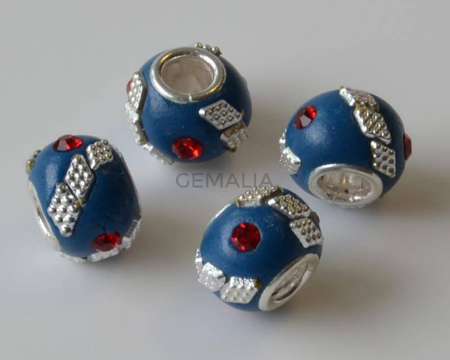 Resin/Metal. Rondelle. 15x10mm. Blue-red. Inn.5mm.approx.