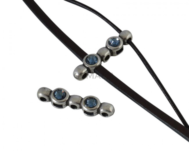 SWAROVSKI and Zamak connector 26x6mm. Silver-Denim Blue.Inn.1.8/3x1.7mm