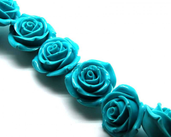 Turquoise. Synthetic. Flower. 45mm. 12PCs.