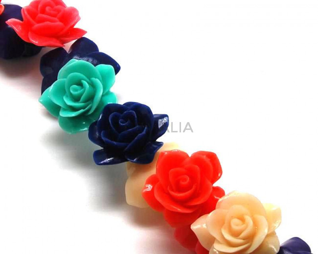 Turquoise. Synthetic. Flower. 28mm. Multicolor. 25PCs.