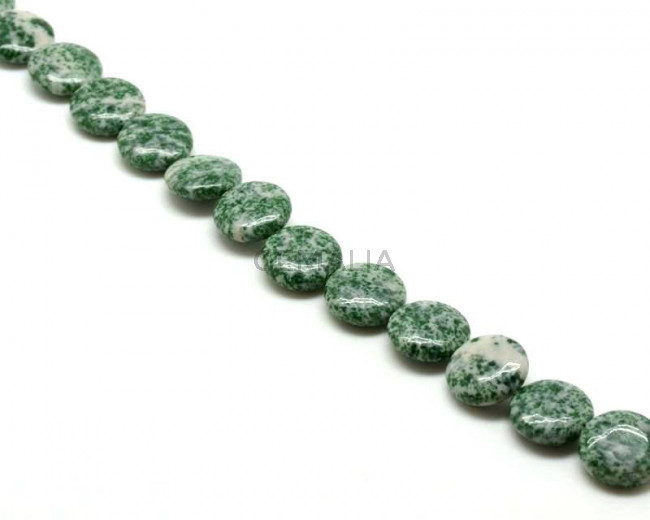Green spot. Coin. 17x17x6mm. Inn.1mm.approx.15-Inch Strand.