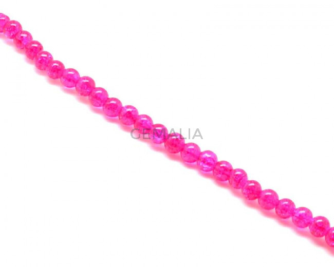Crackle Glass. Round. 8mm. Fuchsia. 15-Inch Strand.