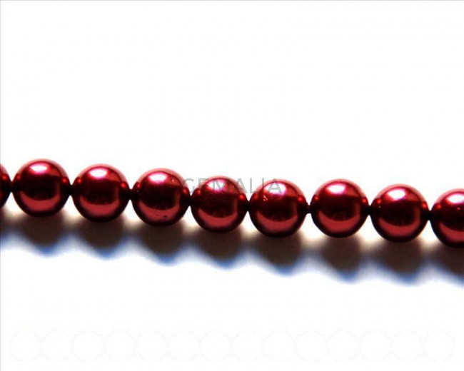 Shell pearl, 8mm round. Maroon. Inn. 1mm. 16-inch strand.