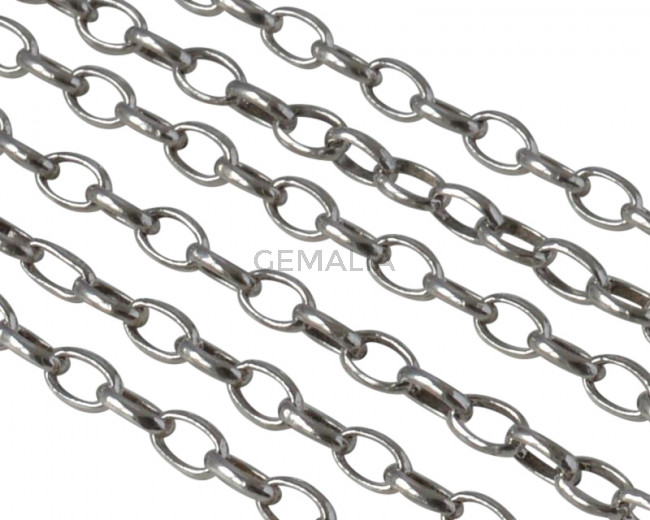 Brass chain oval 4x3mm. Silver.