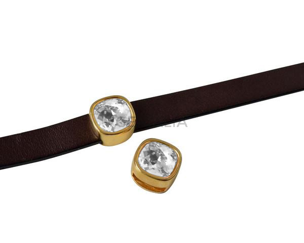 SWAROVSKI and Zamak slider. 13x13mm Square. Crystal. Inn.3mm 