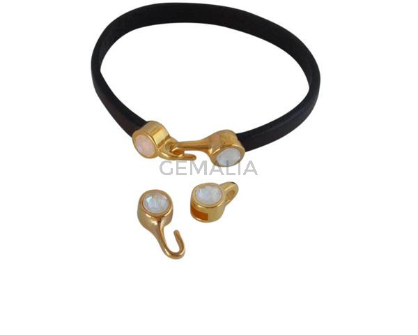 SWAROVSKI clasp with end cap. 2 pieces set 6x15mm-6x11mm. Gold-Light Grey Delite. Inn.5x2mm