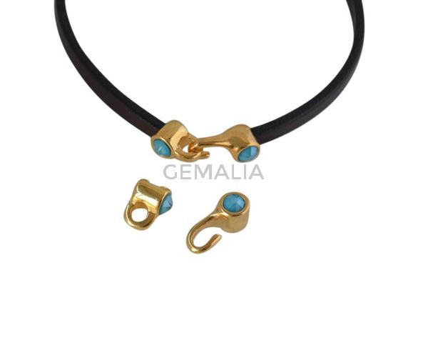 SWAROVSKI and metal clasp 11x4.5mm with end cap coin. Gold-Azure Blue. Inn.3x2mm