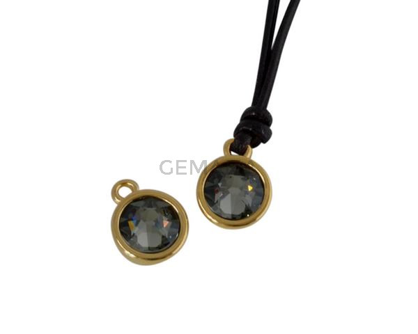 Swarovski and metal pendant coin 9x5x9.5mm. Gold-Black Diamond. Inn1.8mm