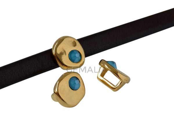 SWAROVSKI and Zamak Slider. Coin 8.3x8x8mm. Gold-Azure Blue. Inn.5x2.5mm
