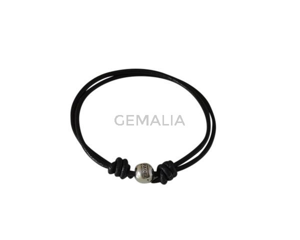 Paddle bracelet with 2mm leather and adjustable. Black. Best Quality