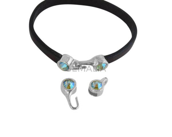 SWAROVSKI clasp with end cap. 2 pieces set 6x15mm-6x11mm. Silver-Peridot Shimmer. Inn.5x2mm