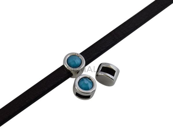 SWAROVSKI and Zamak Slider. 8mm coin. Silver-Azure Blue. Inn.5x2mm