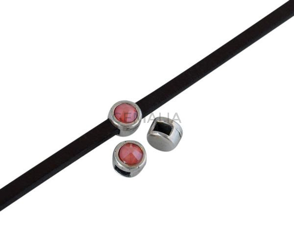 SWAROVSKI and Zamak Slider. 6x4mm. Silver-Light Coral. Inn.3x2mm