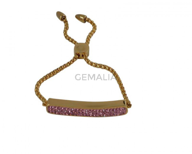 Stainless Steel chain bracelet  with extender chain and rhinestone. 2.5mm chain. Gold. 8 Inch. Ajustable.