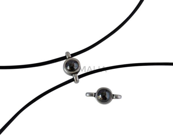 Swarovski and metal connector 10x5mm. Silver-Jet Hematite Pearl.Inn.2m