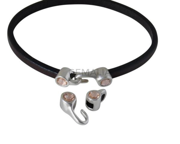 SWAROVSKI and metal clasp 11x4.5mm with end cap coin. Silver-Light Peach. Inn.3x2mm