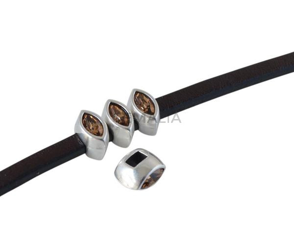 SWAROVSKI and metal slider navette 7.5x4mm. Silver-Light Colorado Topaz. Int.3x2mm
