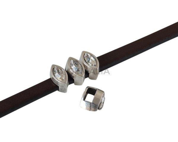 SWAROVSKI and metal slider navette 9x5mm. Silver-Crystal. Int.5x2.5mm