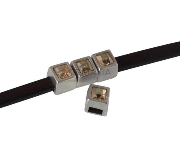 SWAROVSKI and metal slider square 5x5mm. Silver-Golden Shadow. Int.3x2mm