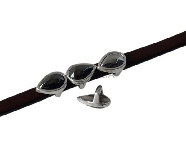 SWAROVSKI and metal slider drop 10x7mm. Silver-Jet Hematite Pearl. Int.5x2.5mm