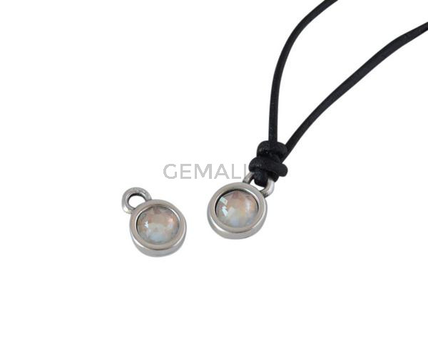 Swarovski and metal pendant coin 6.5x6.5mm. Silver-Light Grey Delite. Inn1.8mm
