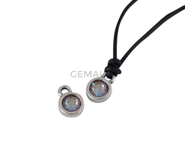 Swarovski and metal pendant coin 6.5x6.5mm. Silver-Cappuccino Delite. Inn1.8mm