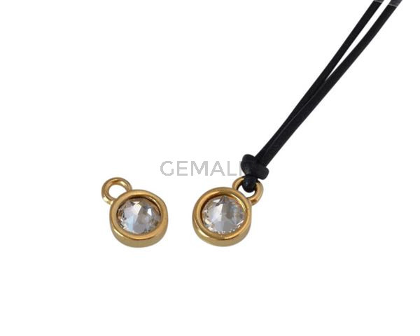Swarovski and metal pendant coin 6.5x6.5mm. Gold-Crystal. Inn1.8mm