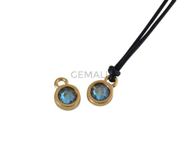 Swarovski and metal pendant coin 6.5x6.5mm. Gold-Army Green. Inn1.8mm