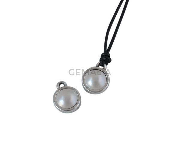 Swarovski and metal pendant coin 9x5x9.5mm. Silver-Cream Pearl. Inn1.8mm