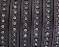 Flat Leather cord with strass. 8x3mm. Dark brown- crystal strass. Best Quality.