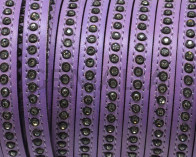Flat Leather cord with strass. 8x3mm.  Lilac-crystal strass. Best Quality.