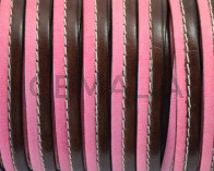 Flat Stitched leather cord. 10x2cm. Dark brown-pink. Best Quality.