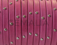 Flat Leather cord. 5x1.5mm. Denver. Fuchsia-silver. Best Quality.