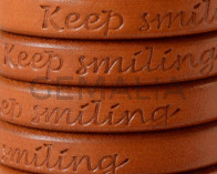 REGALIZ Leather cord. Oval 10x6mm. Keep Smiling. Camel. Best Quality.