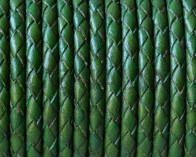 Bolo Braided Round Leather Cord. 3mm. Green. Best Quality.