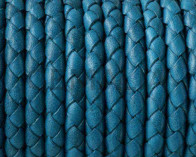 Braided round leather cord 5mm. Turquoise. Best Quality.
